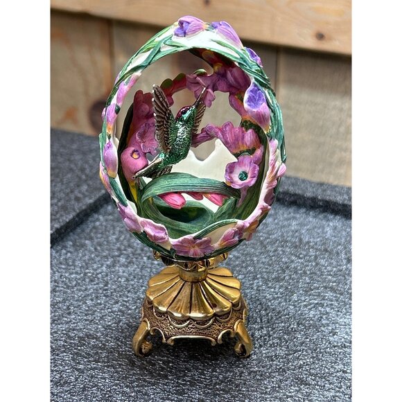 Franklin Mint Faberge Egg Jewels In The Garden Hummingbird Figurine Gold Stand - Picture 1 of 11